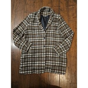 Brown Plaid Classy Blazer Coat Old Money L 8/10 Jacket Dark Academia Twee Chic